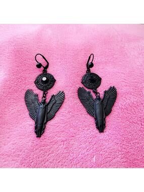 🖤 Restyle Black Matte Gothic Angel Wing Leverback Earrings 🪽